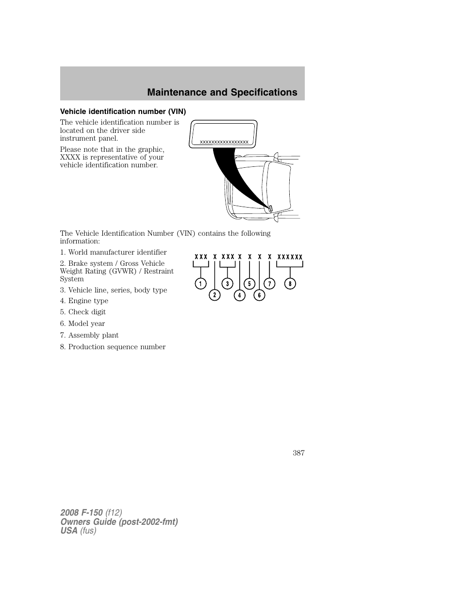 Maintenance and specifications | FORD 2008 F-150 v.1 User Manual | Page 387 / 400