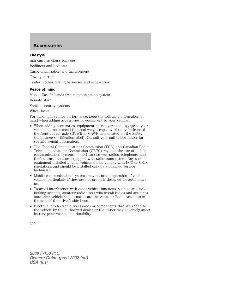 Accessories | FORD 2008 F-150 v.1 User Manual | Page 390 / 400