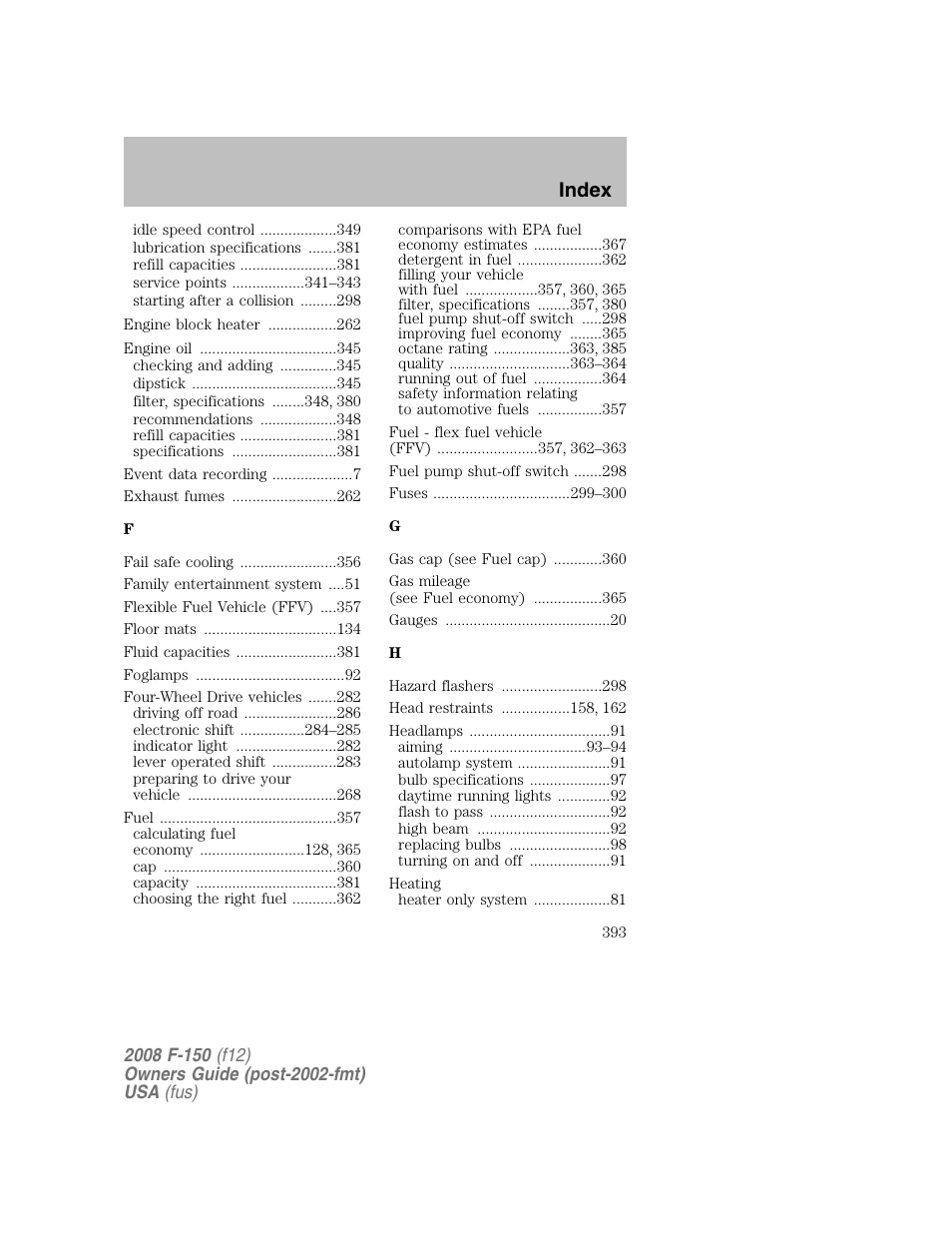 Index | FORD 2008 F-150 v.1 User Manual | Page 393 / 400