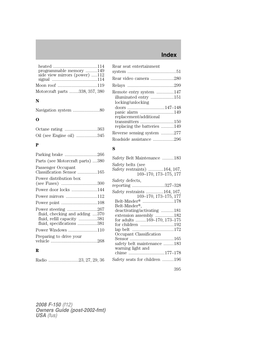 Index | FORD 2008 F-150 v.1 User Manual | Page 395 / 400