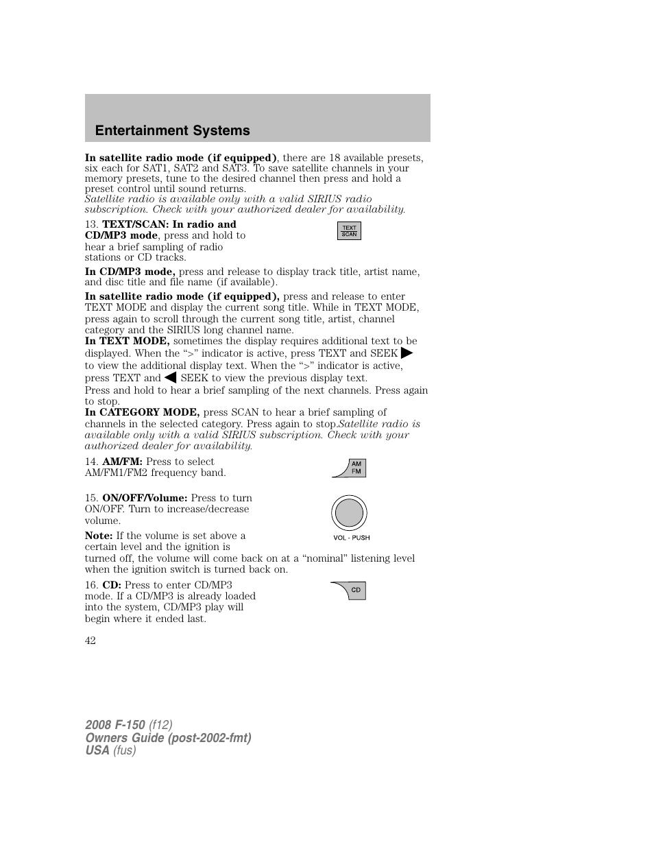 Entertainment systems | FORD 2008 F-150 v.1 User Manual | Page 42 / 400