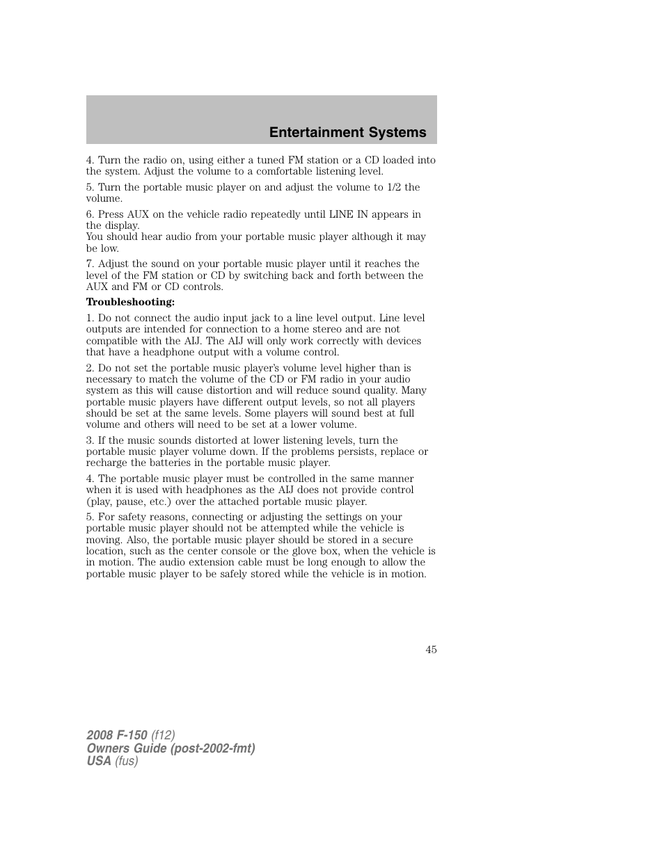 Entertainment systems | FORD 2008 F-150 v.1 User Manual | Page 45 / 400