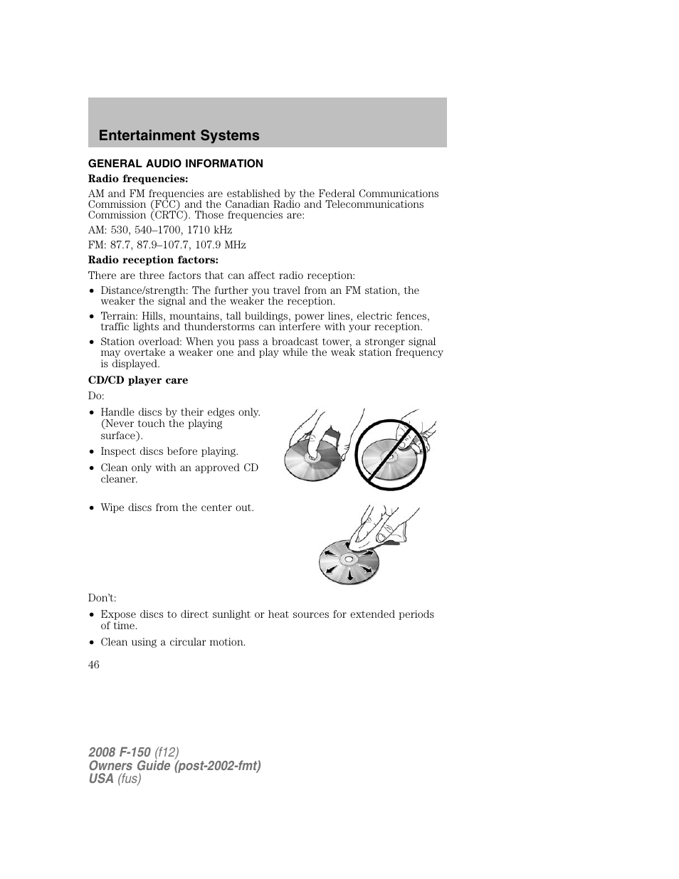 Entertainment systems | FORD 2008 F-150 v.1 User Manual | Page 46 / 400