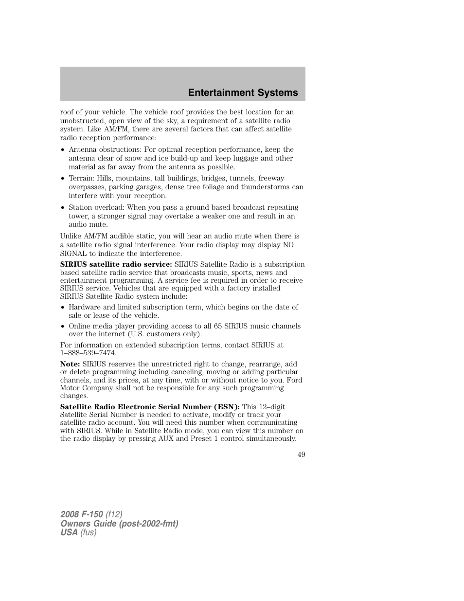 Entertainment systems | FORD 2008 F-150 v.1 User Manual | Page 49 / 400