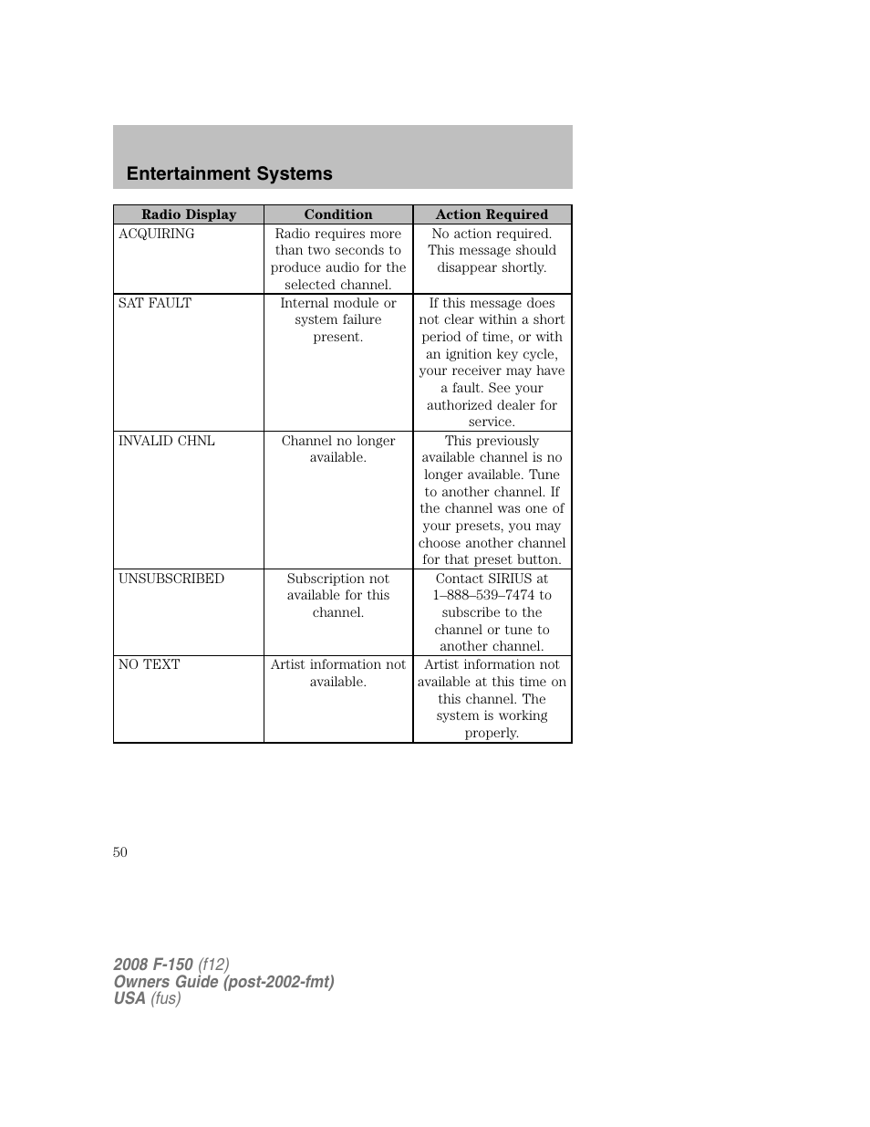 Entertainment systems | FORD 2008 F-150 v.1 User Manual | Page 50 / 400