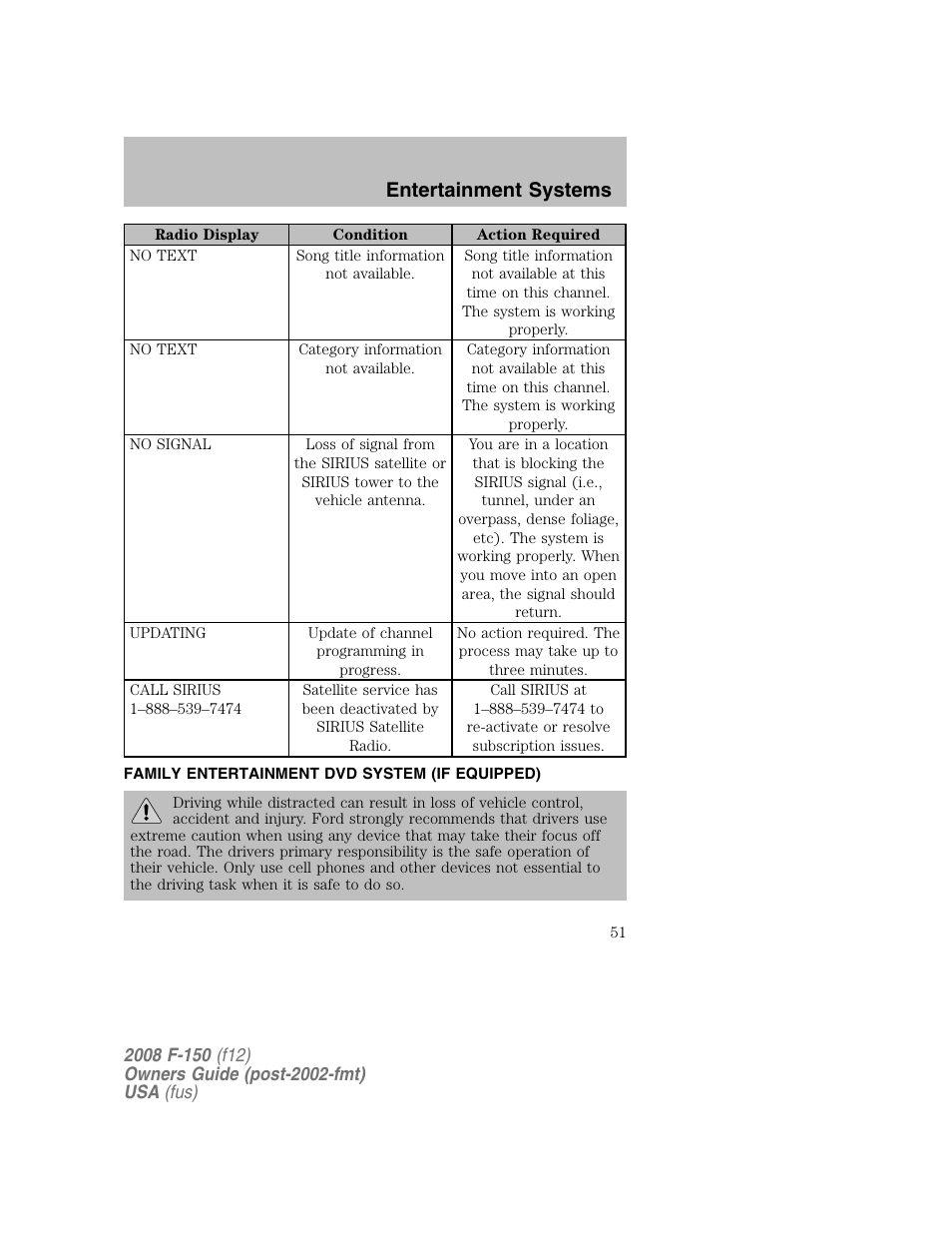 Entertainment systems | FORD 2008 F-150 v.1 User Manual | Page 51 / 400