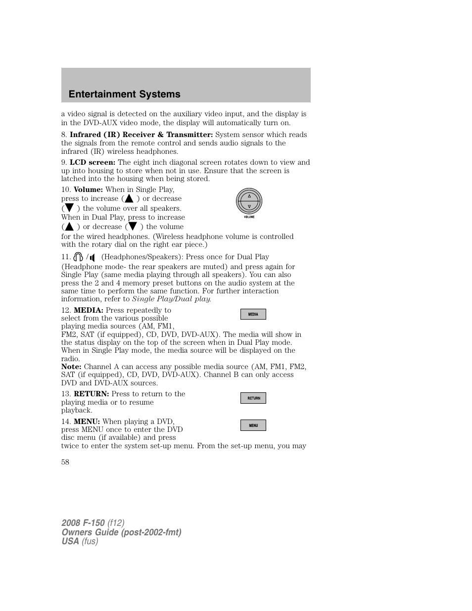 Entertainment systems | FORD 2008 F-150 v.1 User Manual | Page 58 / 400