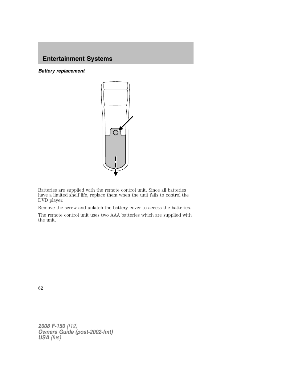 Entertainment systems | FORD 2008 F-150 v.1 User Manual | Page 62 / 400