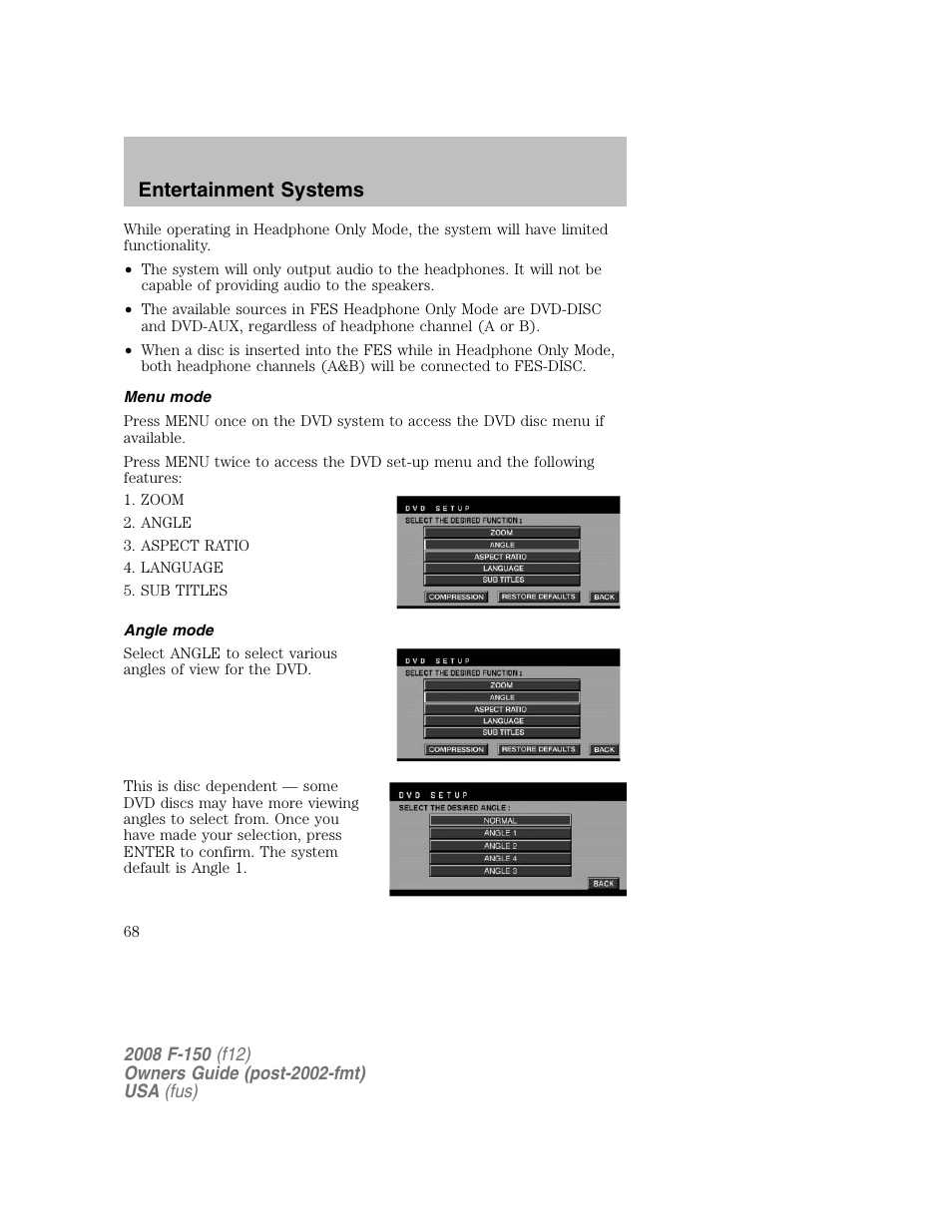 Entertainment systems | FORD 2008 F-150 v.1 User Manual | Page 68 / 400