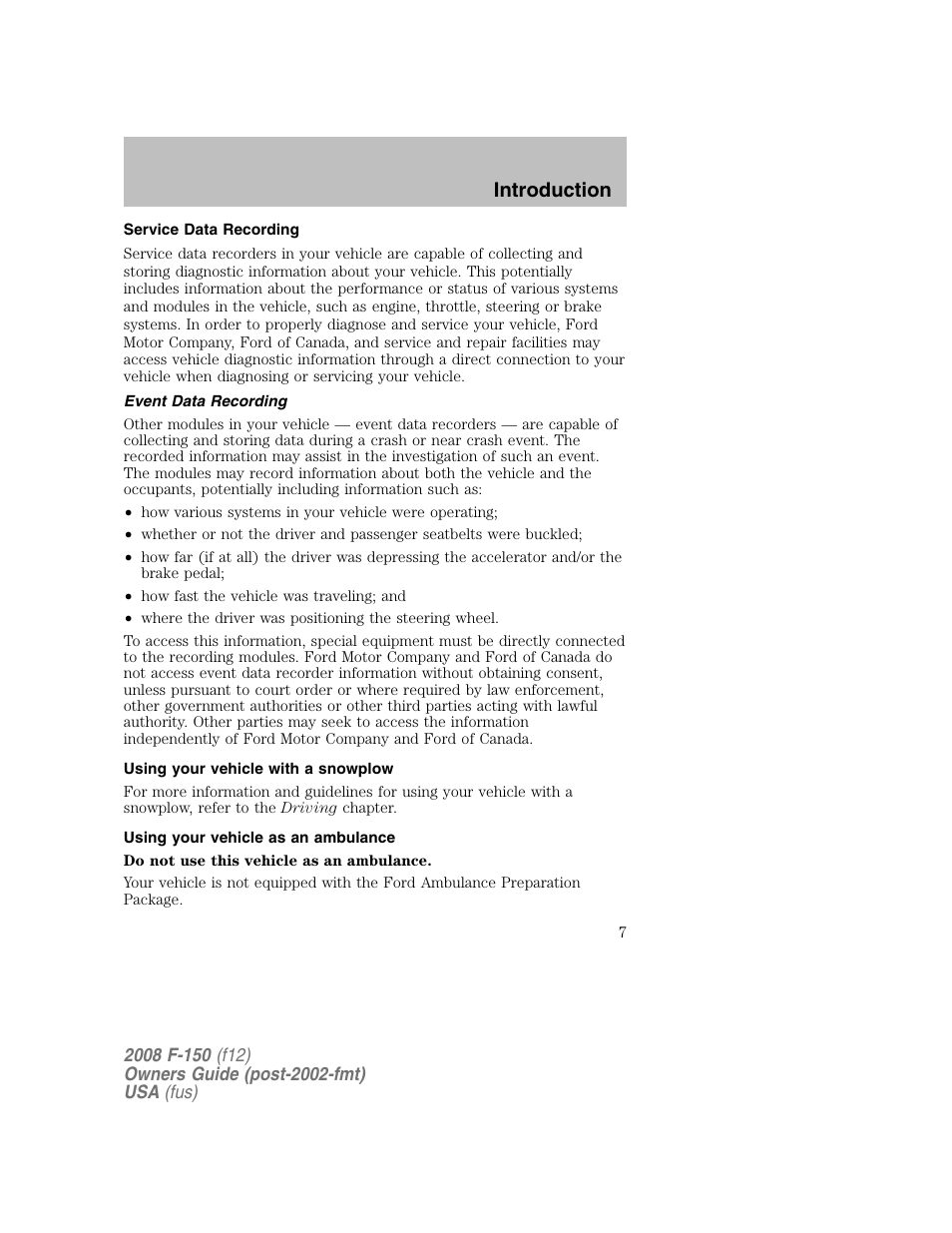 Introduction | FORD 2008 F-150 v.1 User Manual | Page 7 / 400