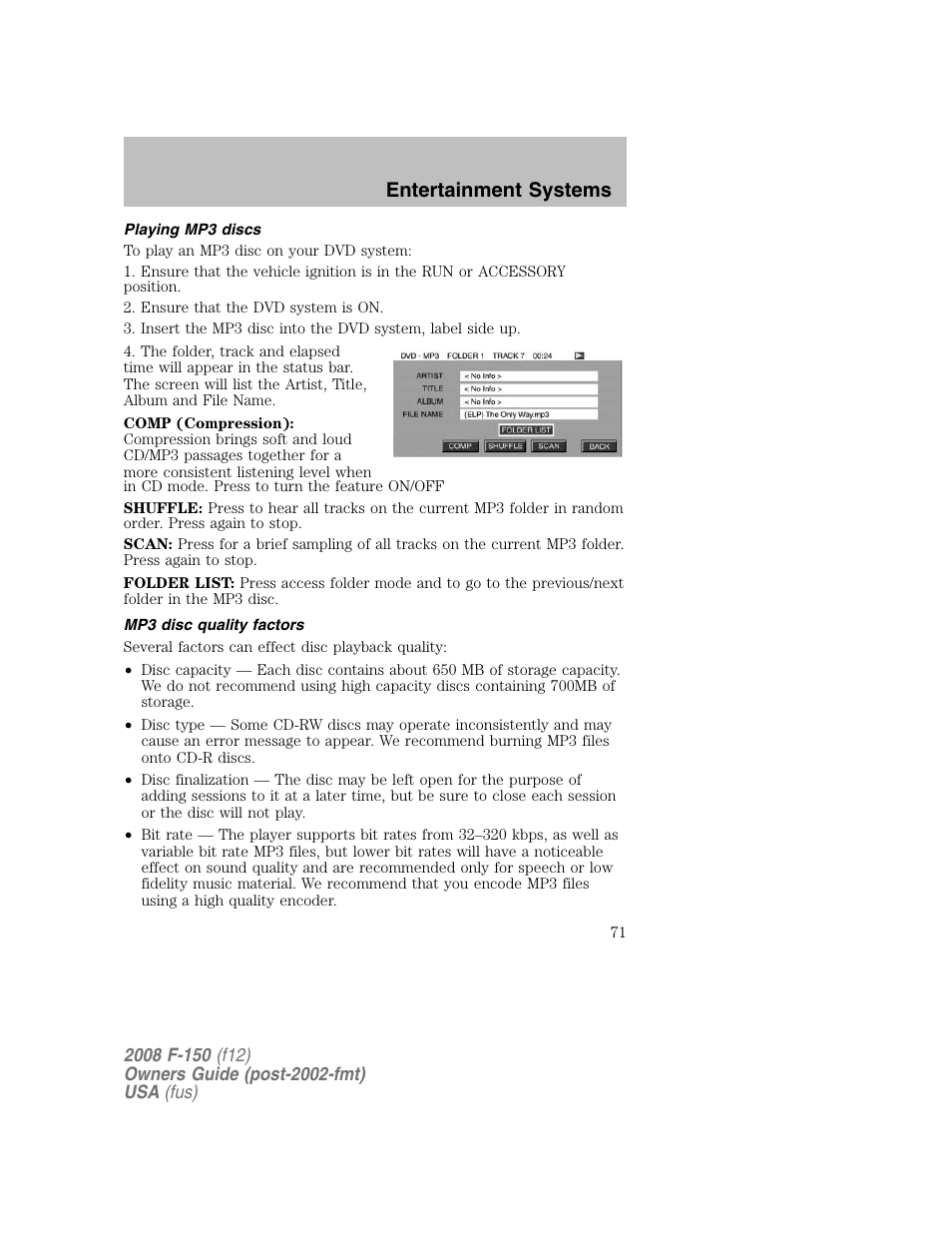 Entertainment systems | FORD 2008 F-150 v.1 User Manual | Page 71 / 400