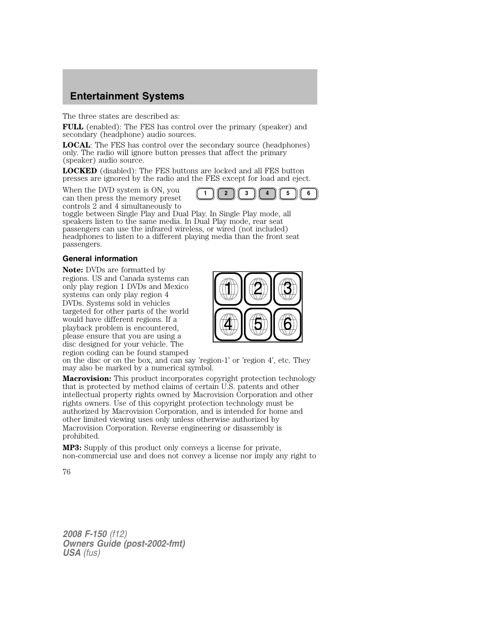 Entertainment systems | FORD 2008 F-150 v.1 User Manual | Page 76 / 400