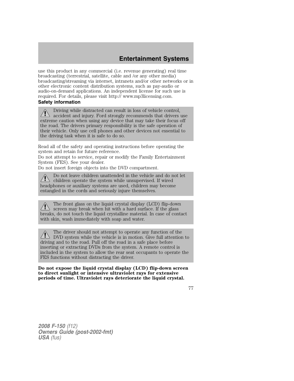 Entertainment systems | FORD 2008 F-150 v.1 User Manual | Page 77 / 400