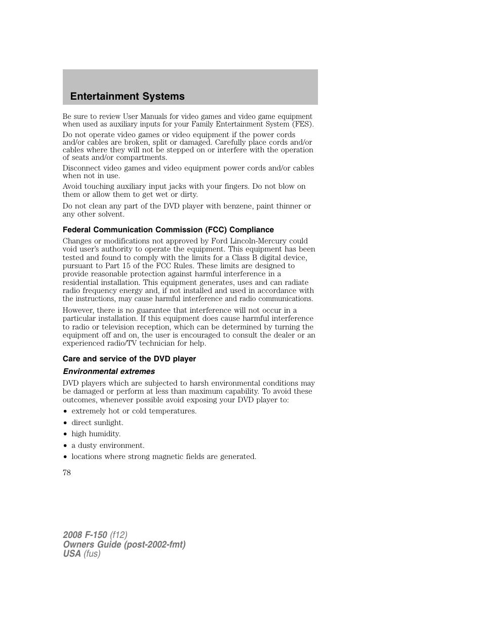 Entertainment systems | FORD 2008 F-150 v.1 User Manual | Page 78 / 400