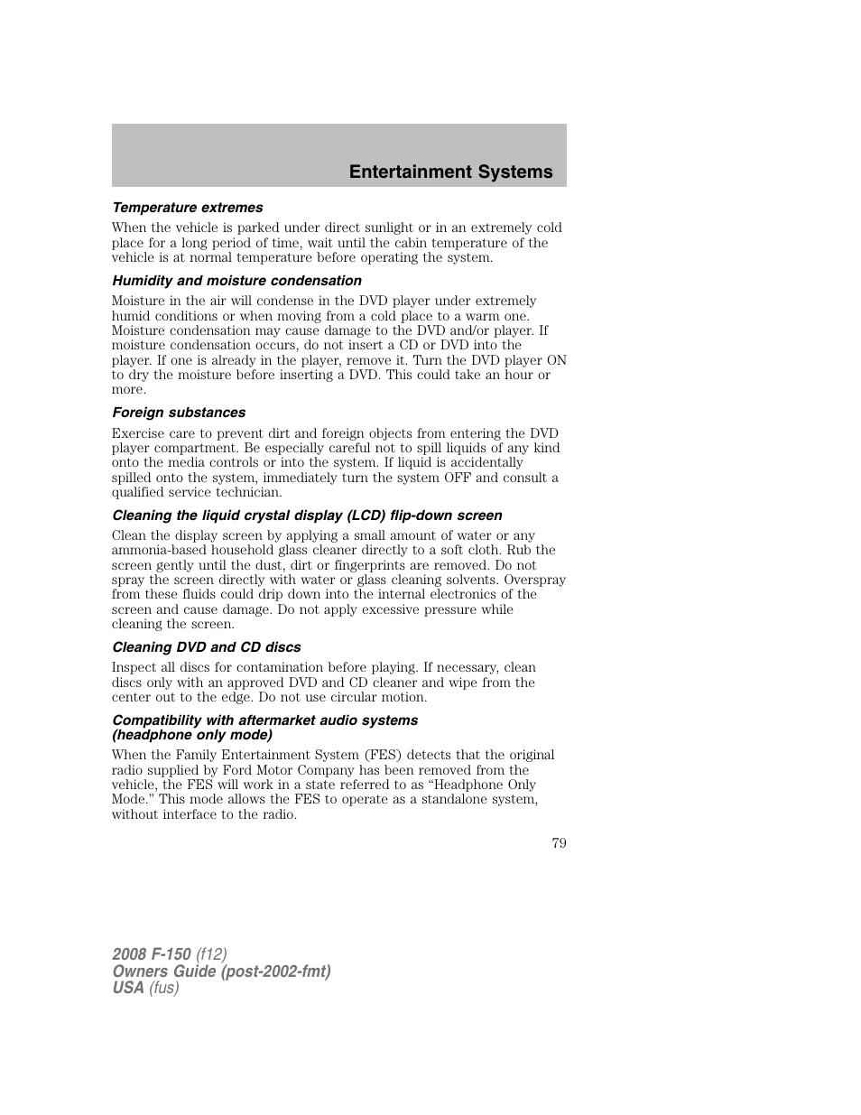 Entertainment systems | FORD 2008 F-150 v.1 User Manual | Page 79 / 400