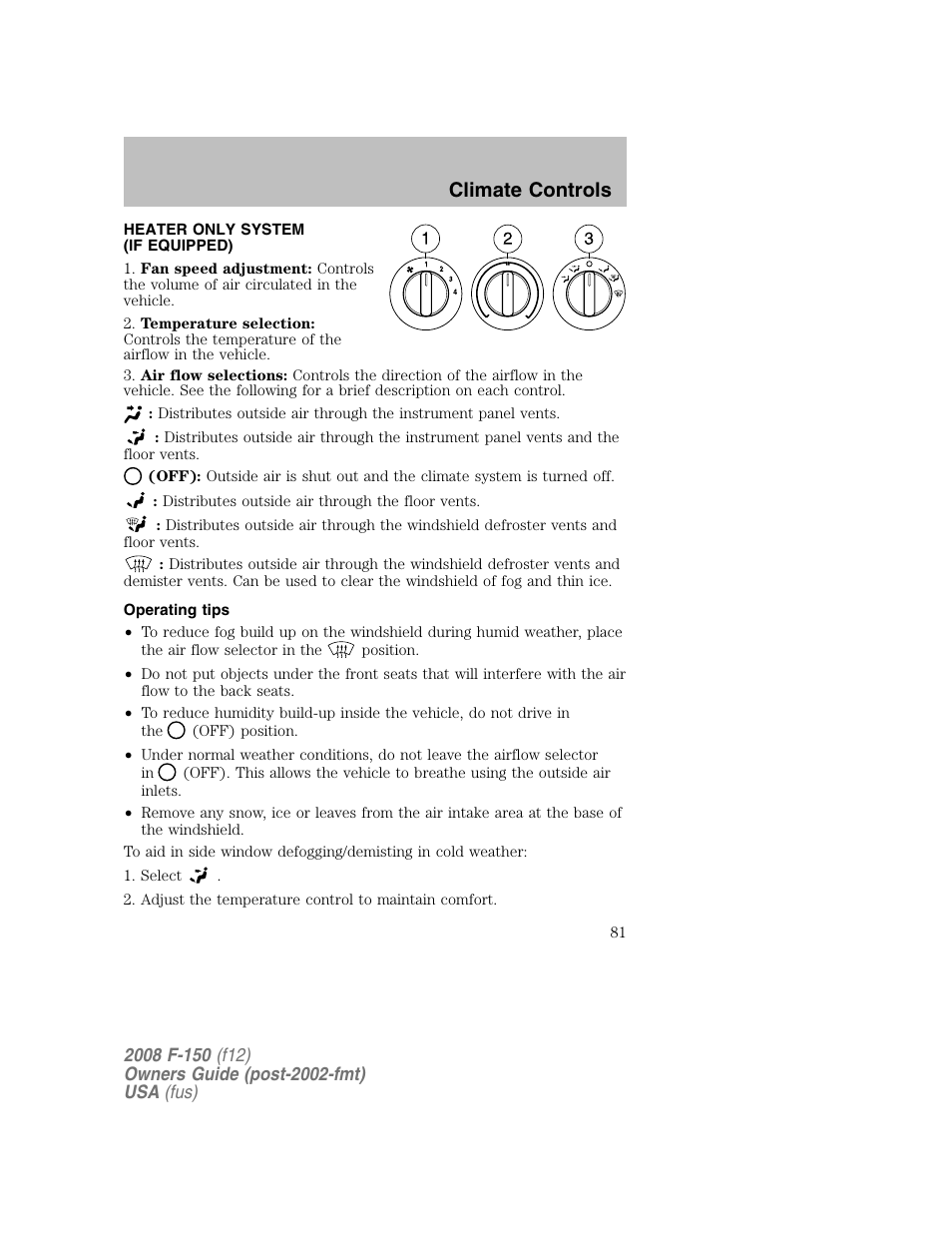 Climate controls | FORD 2008 F-150 v.1 User Manual | Page 81 / 400