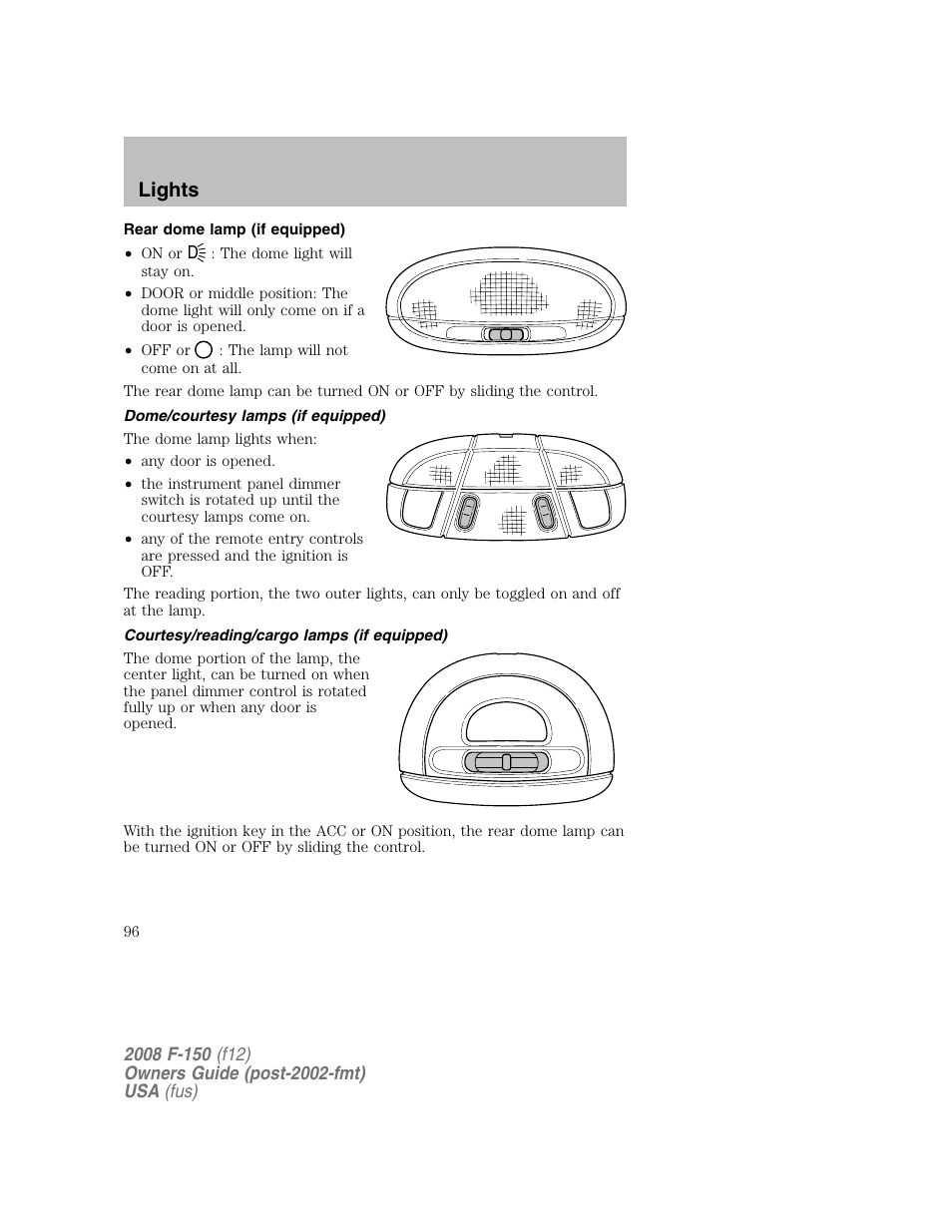 Lights | FORD 2008 F-150 v.1 User Manual | Page 96 / 400