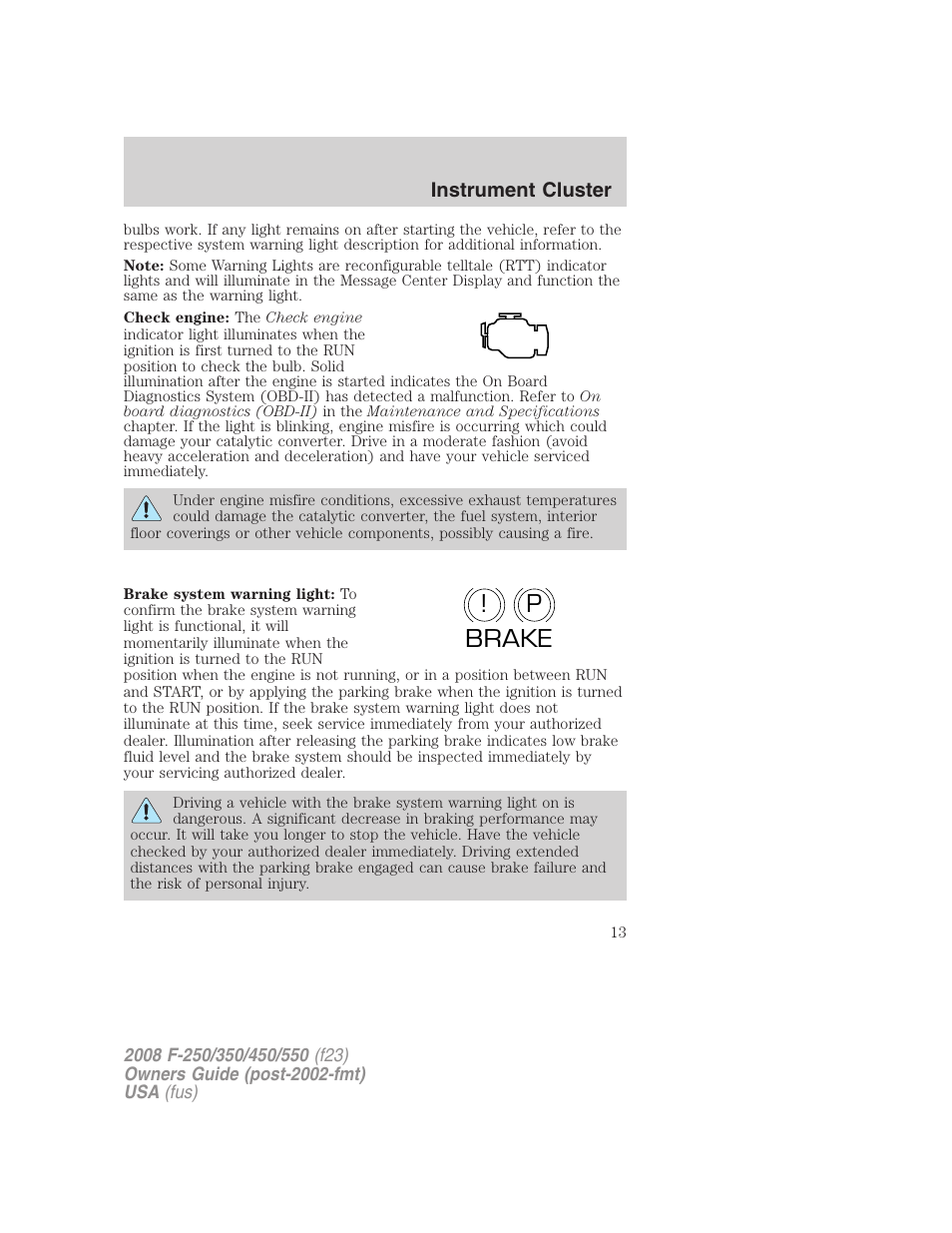 P! brake | FORD 2008 F-550 v.1 User Manual | Page 13 / 368