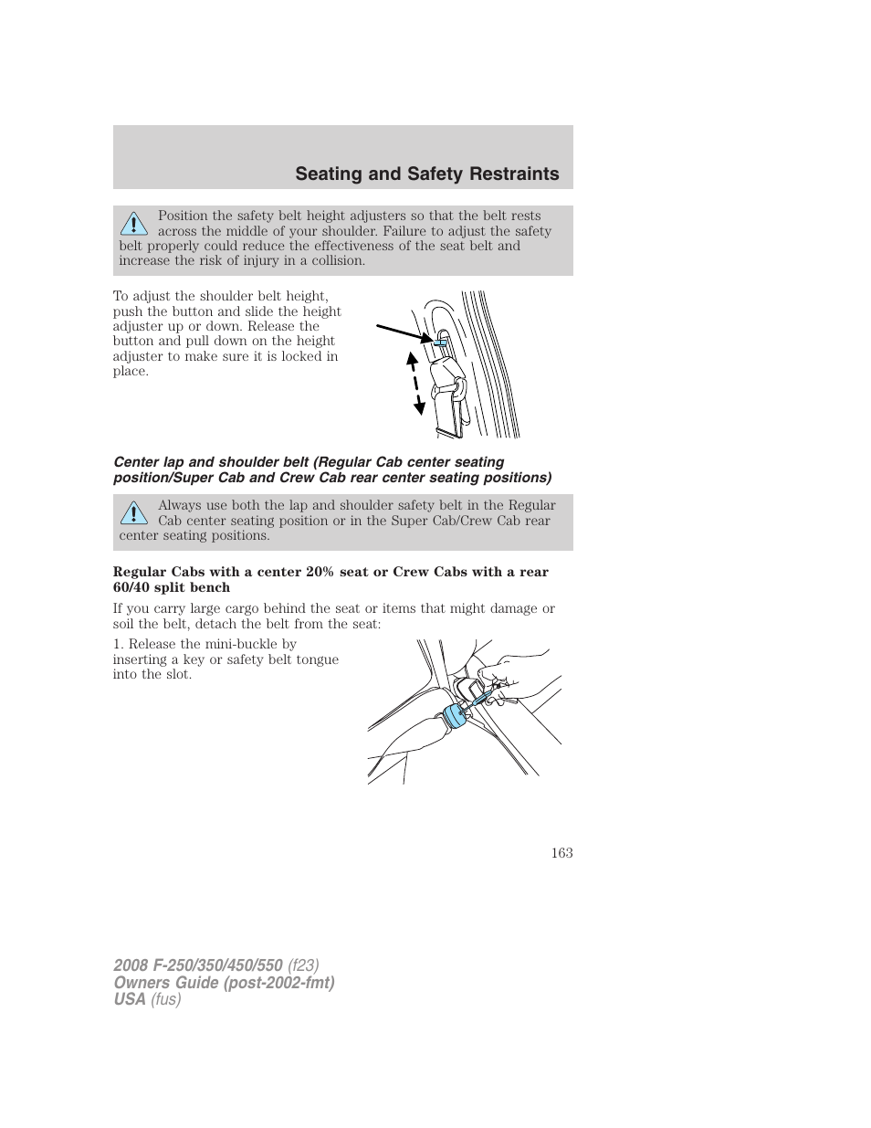 Seating and safety restraints | FORD 2008 F-550 v.1 User Manual | Page 163 / 368