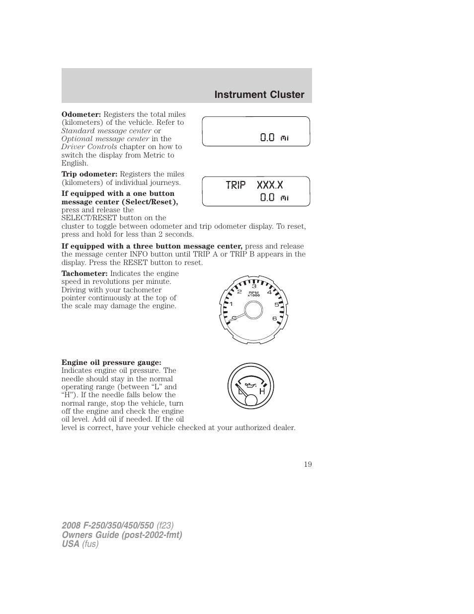 Instrument cluster | FORD 2008 F-550 v.1 User Manual | Page 19 / 368
