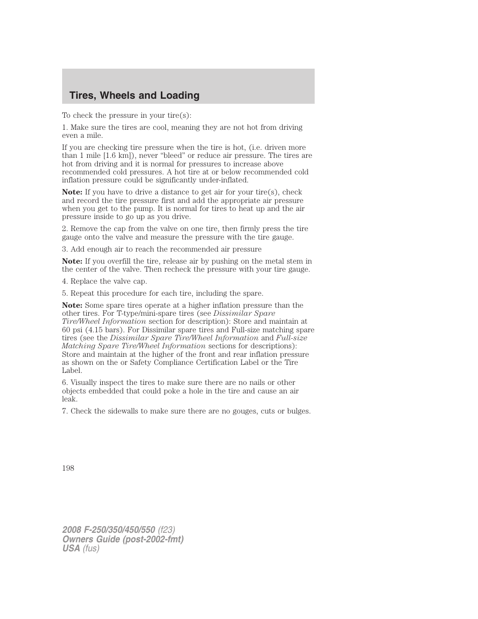 Tires, wheels and loading | FORD 2008 F-550 v.1 User Manual | Page 198 / 368