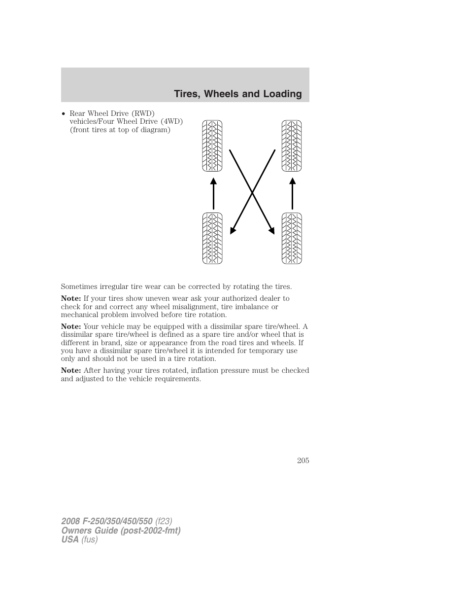 Tires, wheels and loading | FORD 2008 F-550 v.1 User Manual | Page 205 / 368