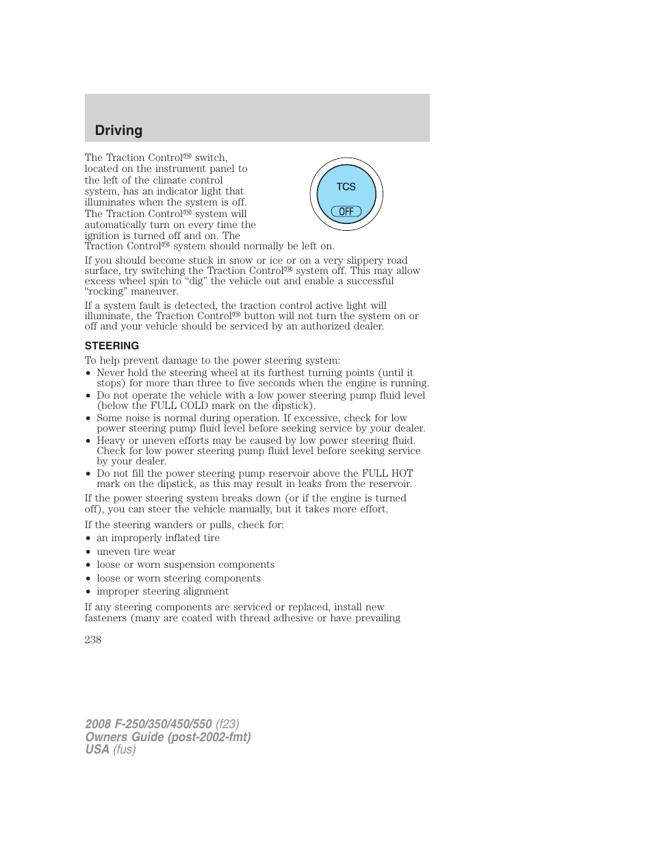 Steering, Driving | FORD 2008 F-550 v.1 User Manual | Page 238 / 368