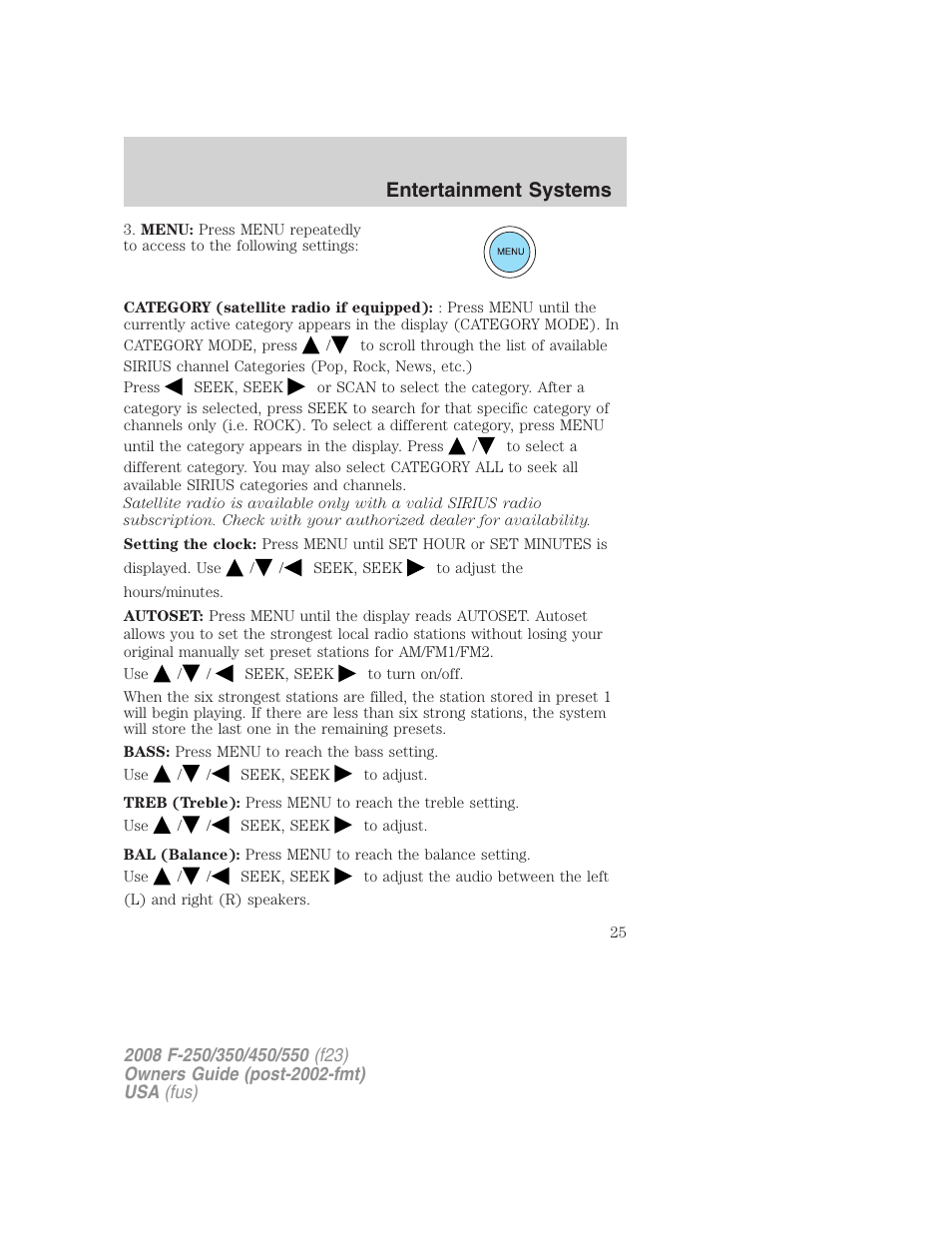 Entertainment systems | FORD 2008 F-550 v.1 User Manual | Page 25 / 368