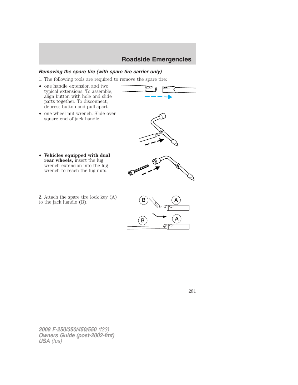 Roadside emergencies | FORD 2008 F-550 v.1 User Manual | Page 281 / 368