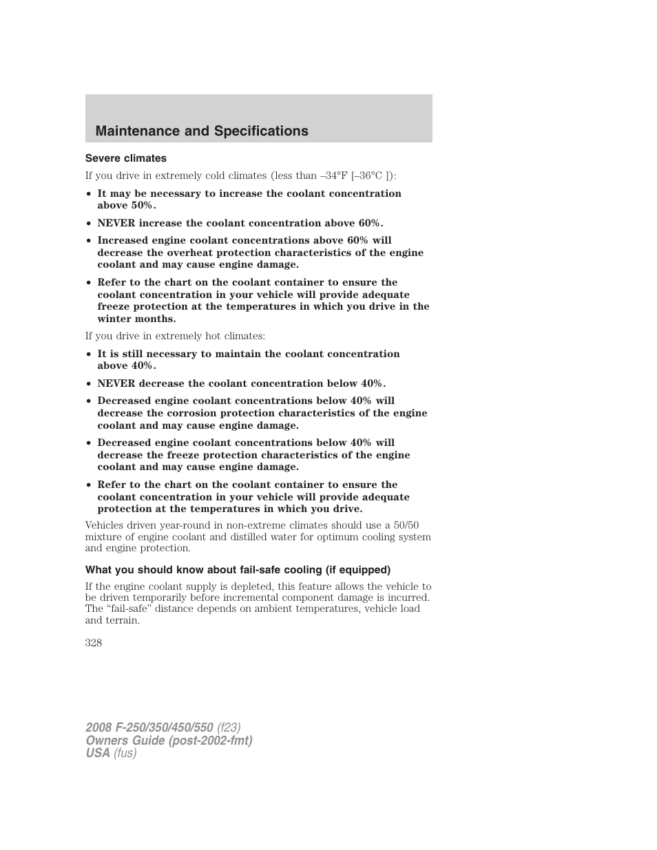 Severe climates, Maintenance and specifications | FORD 2008 F-550 v.1 User Manual | Page 328 / 368