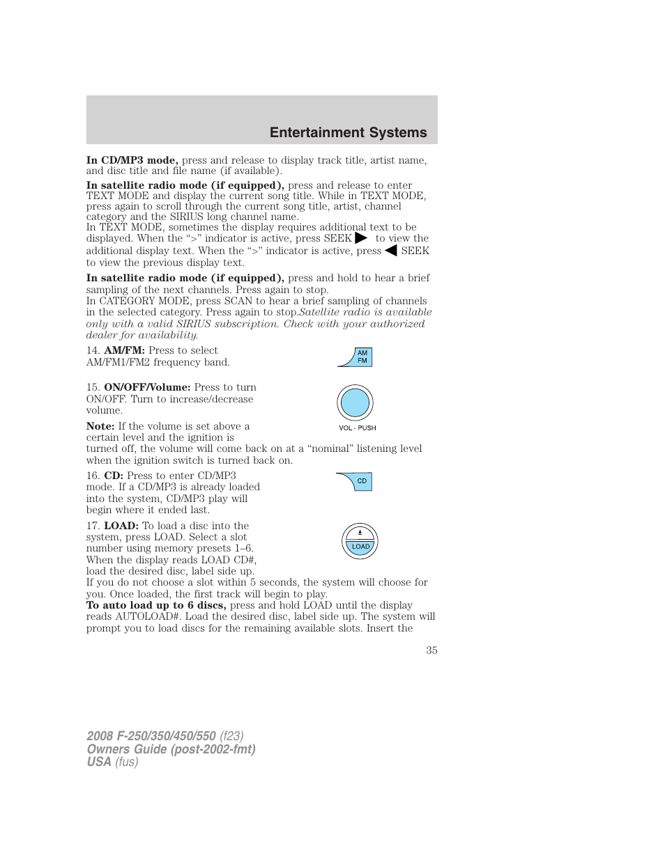 Entertainment systems | FORD 2008 F-550 v.1 User Manual | Page 35 / 368