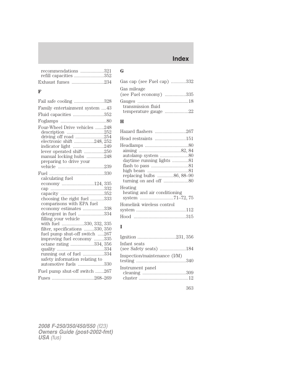 Index | FORD 2008 F-550 v.1 User Manual | Page 363 / 368