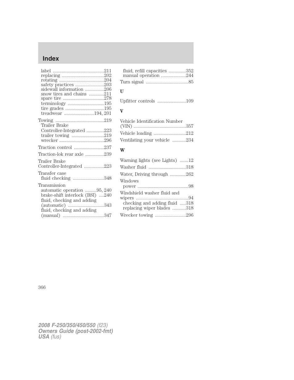 Index | FORD 2008 F-550 v.1 User Manual | Page 366 / 368