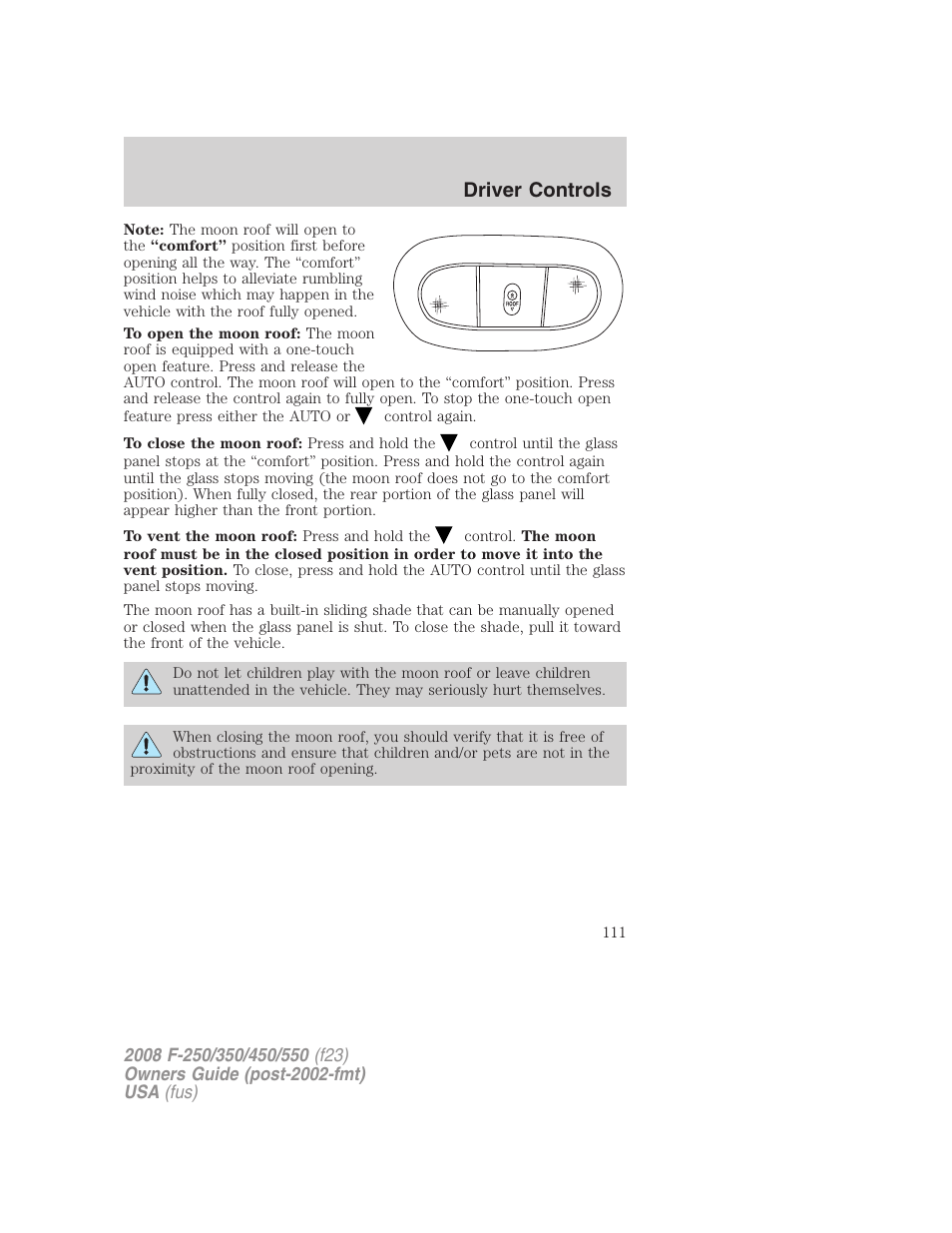 Driver controls | FORD 2008 F-550 v.2 User Manual | Page 111 / 368