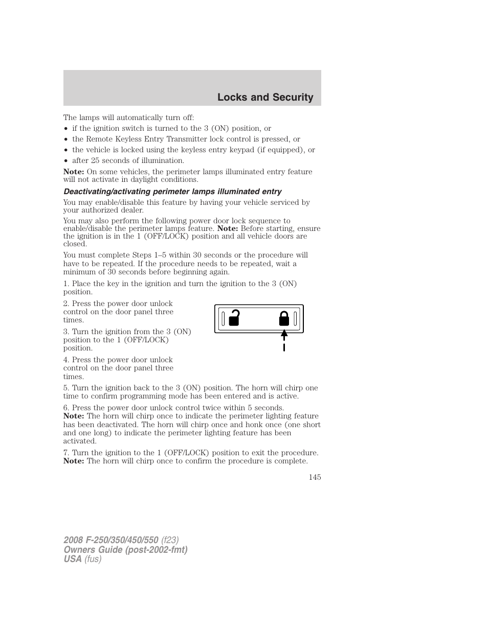 Locks and security | FORD 2008 F-550 v.2 User Manual | Page 145 / 368