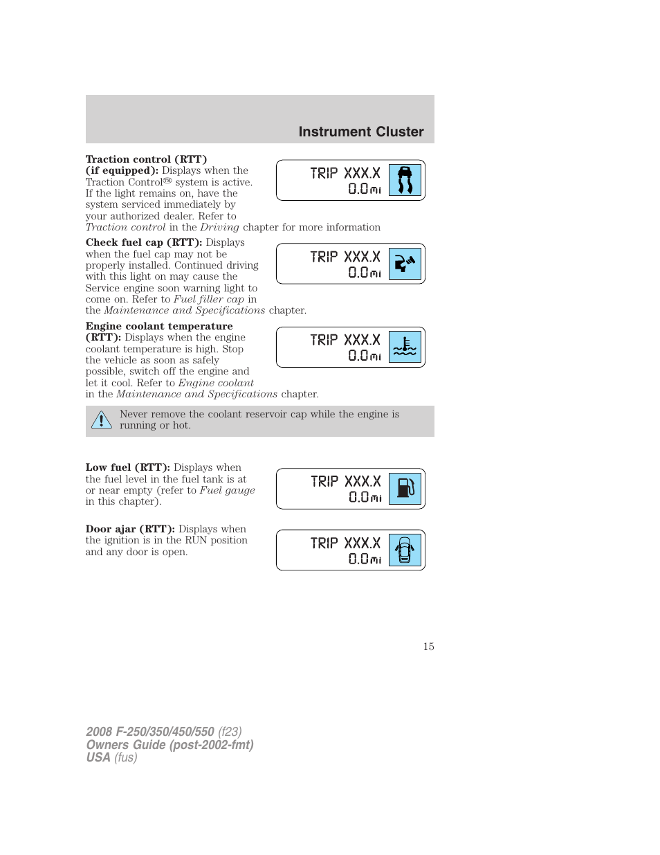 Instrument cluster | FORD 2008 F-550 v.2 User Manual | Page 15 / 368
