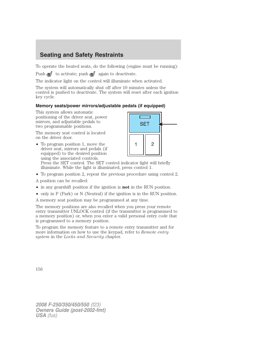 Seating and safety restraints | FORD 2008 F-550 v.2 User Manual | Page 156 / 368