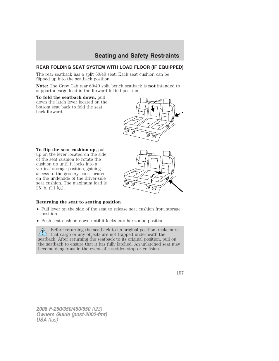 Seating and safety restraints | FORD 2008 F-550 v.2 User Manual | Page 157 / 368
