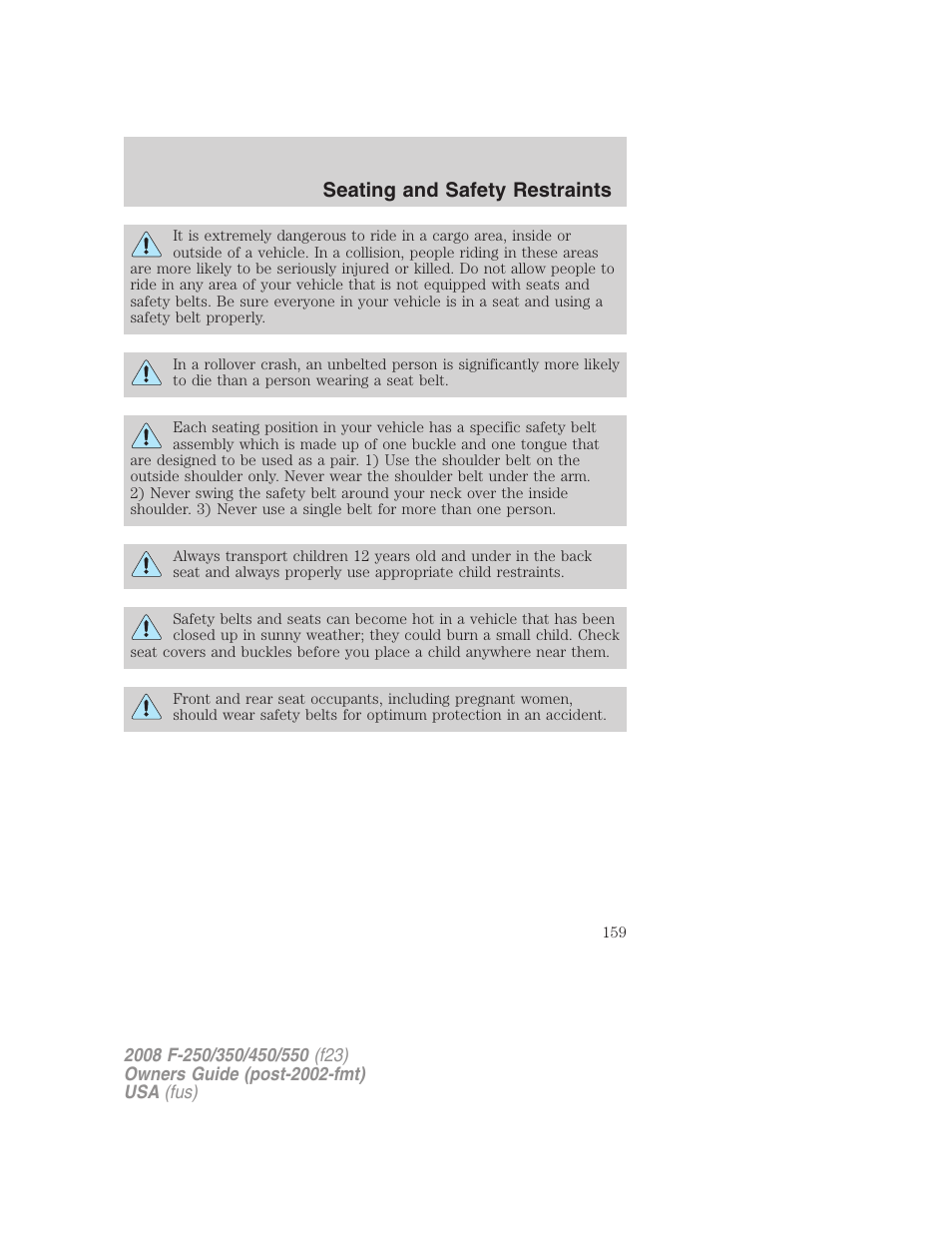 Seating and safety restraints | FORD 2008 F-550 v.2 User Manual | Page 159 / 368