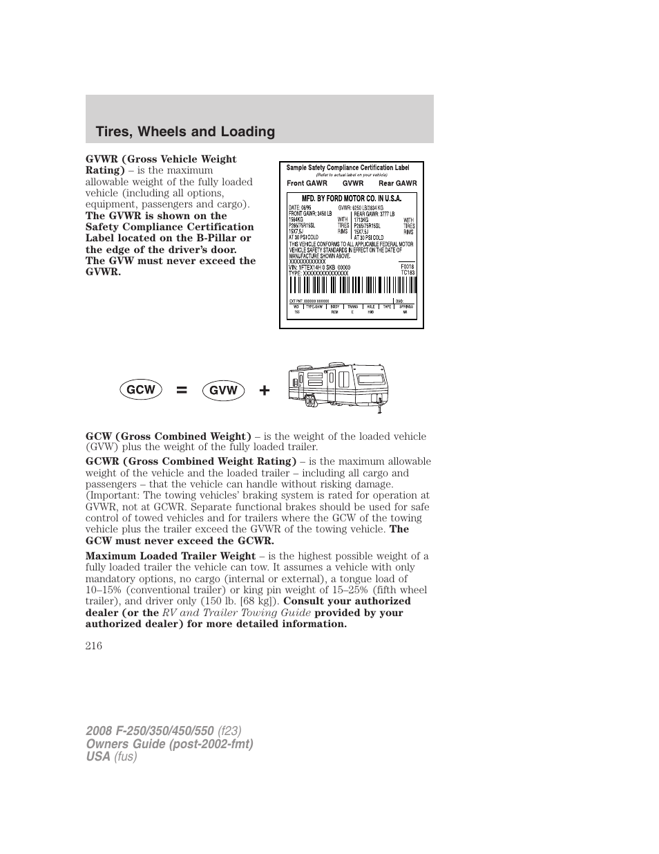 Tires, wheels and loading | FORD 2008 F-550 v.2 User Manual | Page 216 / 368