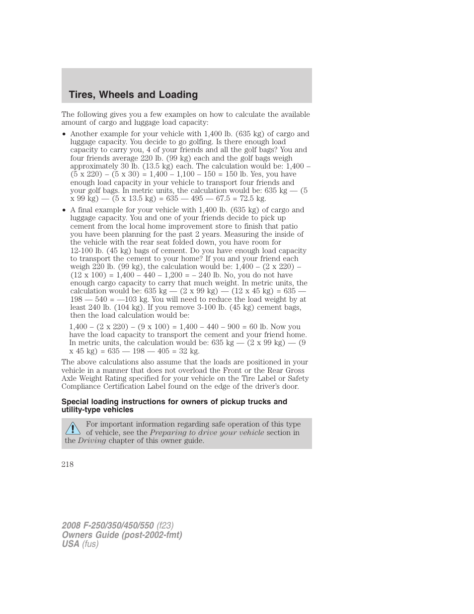 Tires, wheels and loading | FORD 2008 F-550 v.2 User Manual | Page 218 / 368