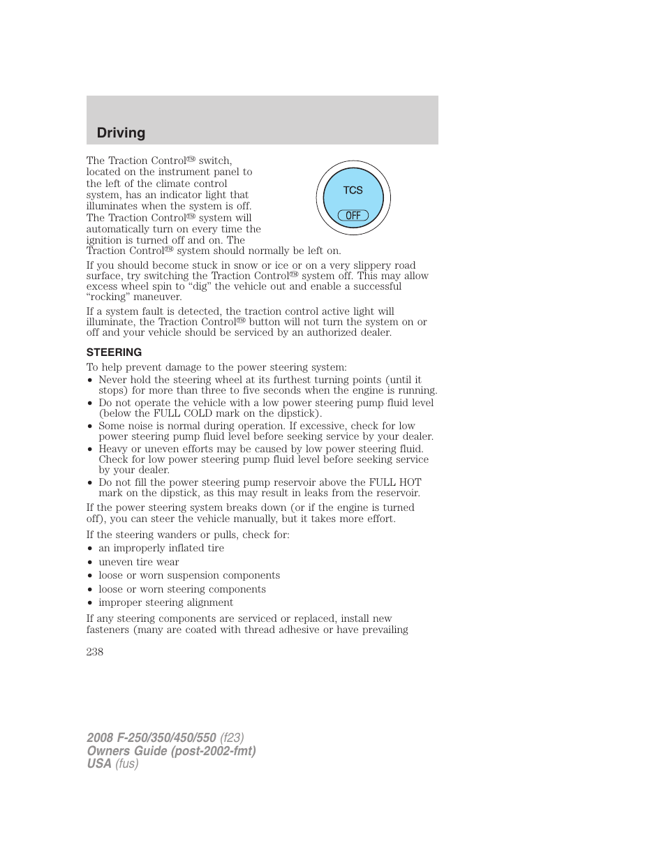 Steering, Driving | FORD 2008 F-550 v.2 User Manual | Page 238 / 368