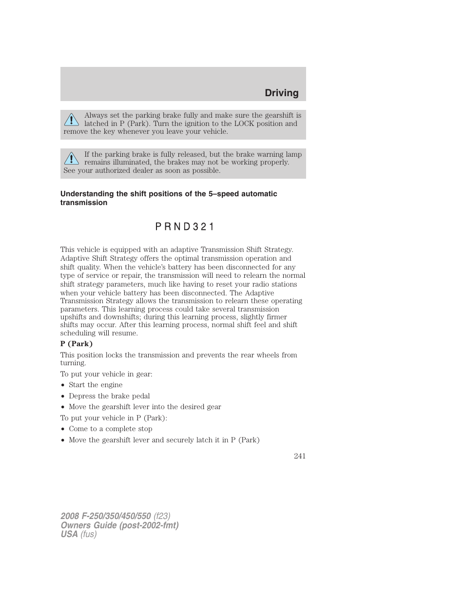 Driving | FORD 2008 F-550 v.2 User Manual | Page 241 / 368