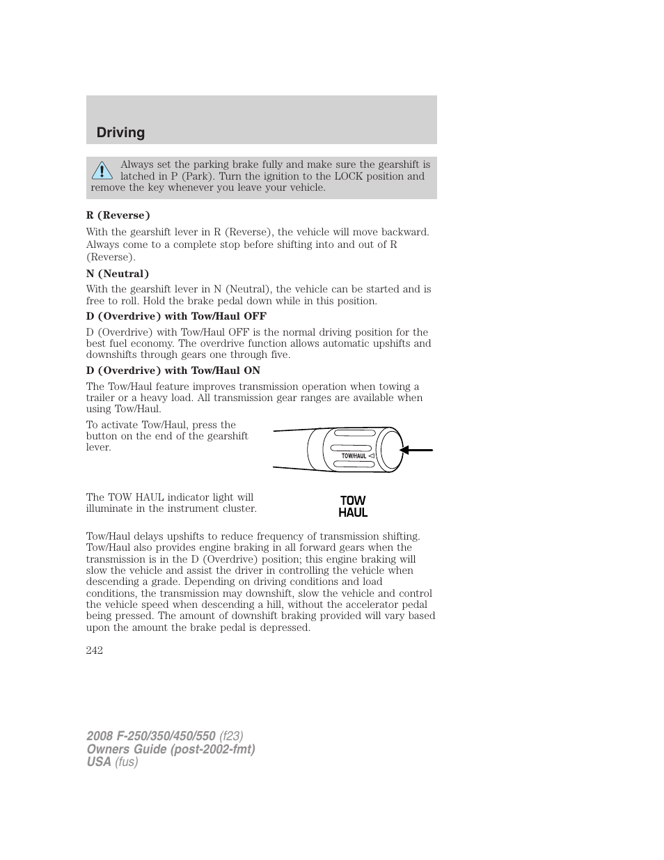 Driving | FORD 2008 F-550 v.2 User Manual | Page 242 / 368