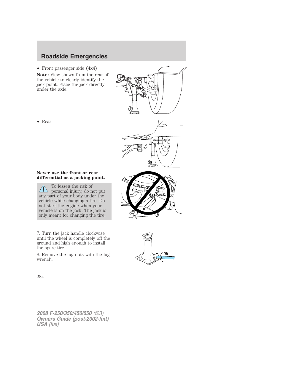 Roadside emergencies | FORD 2008 F-550 v.2 User Manual | Page 284 / 368