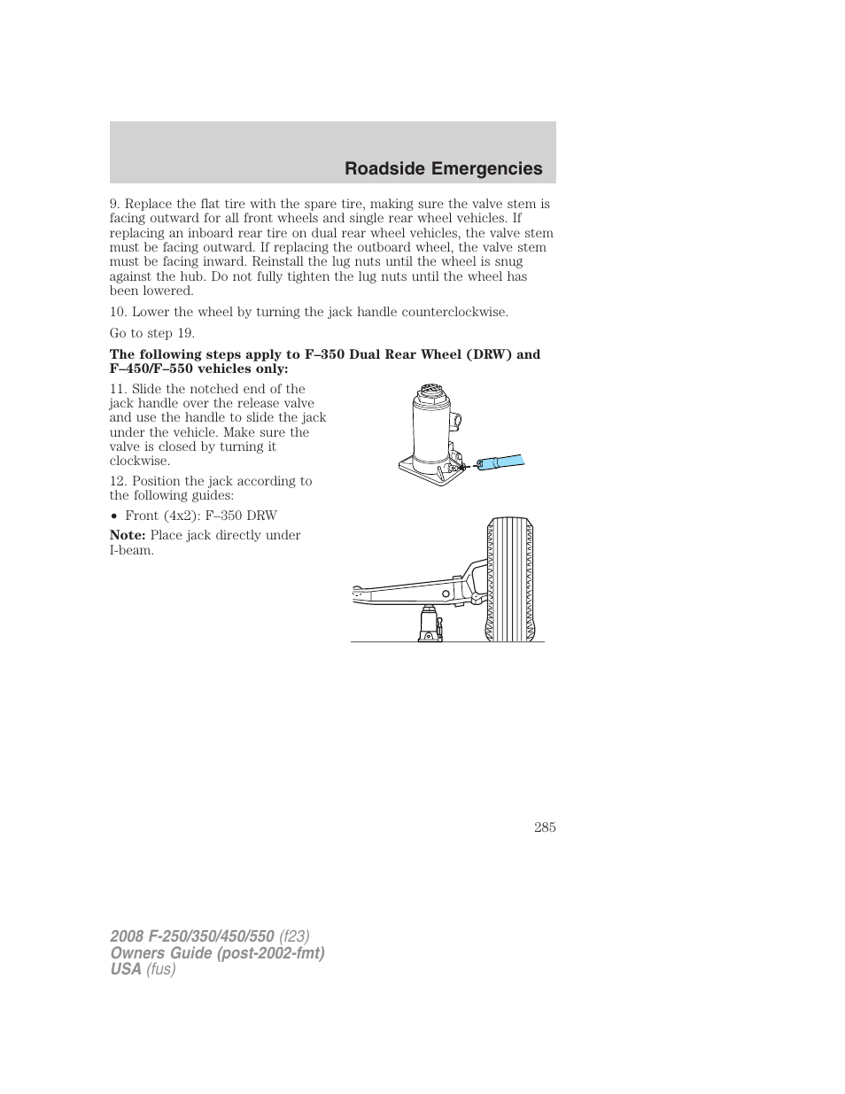 Roadside emergencies | FORD 2008 F-550 v.2 User Manual | Page 285 / 368