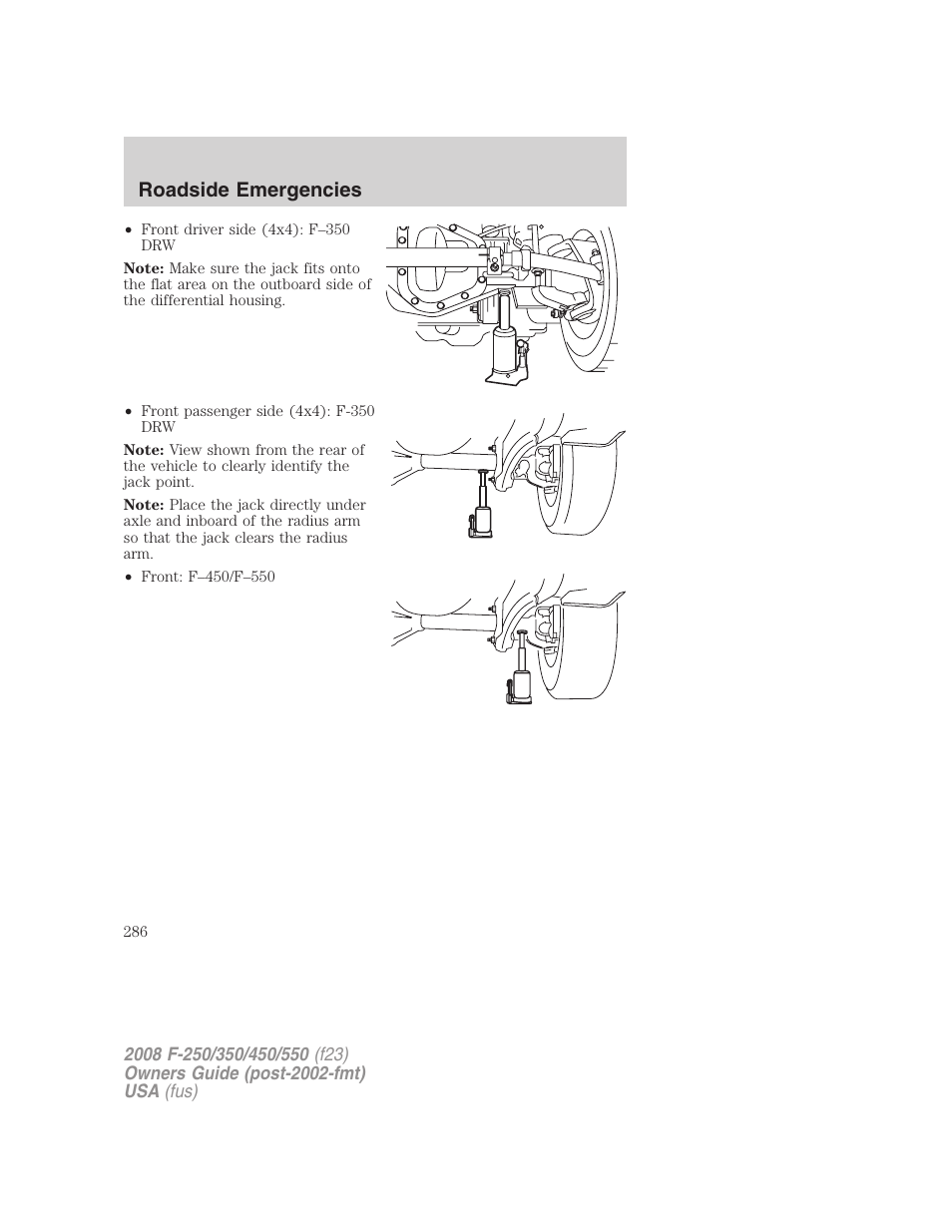 Roadside emergencies | FORD 2008 F-550 v.2 User Manual | Page 286 / 368
