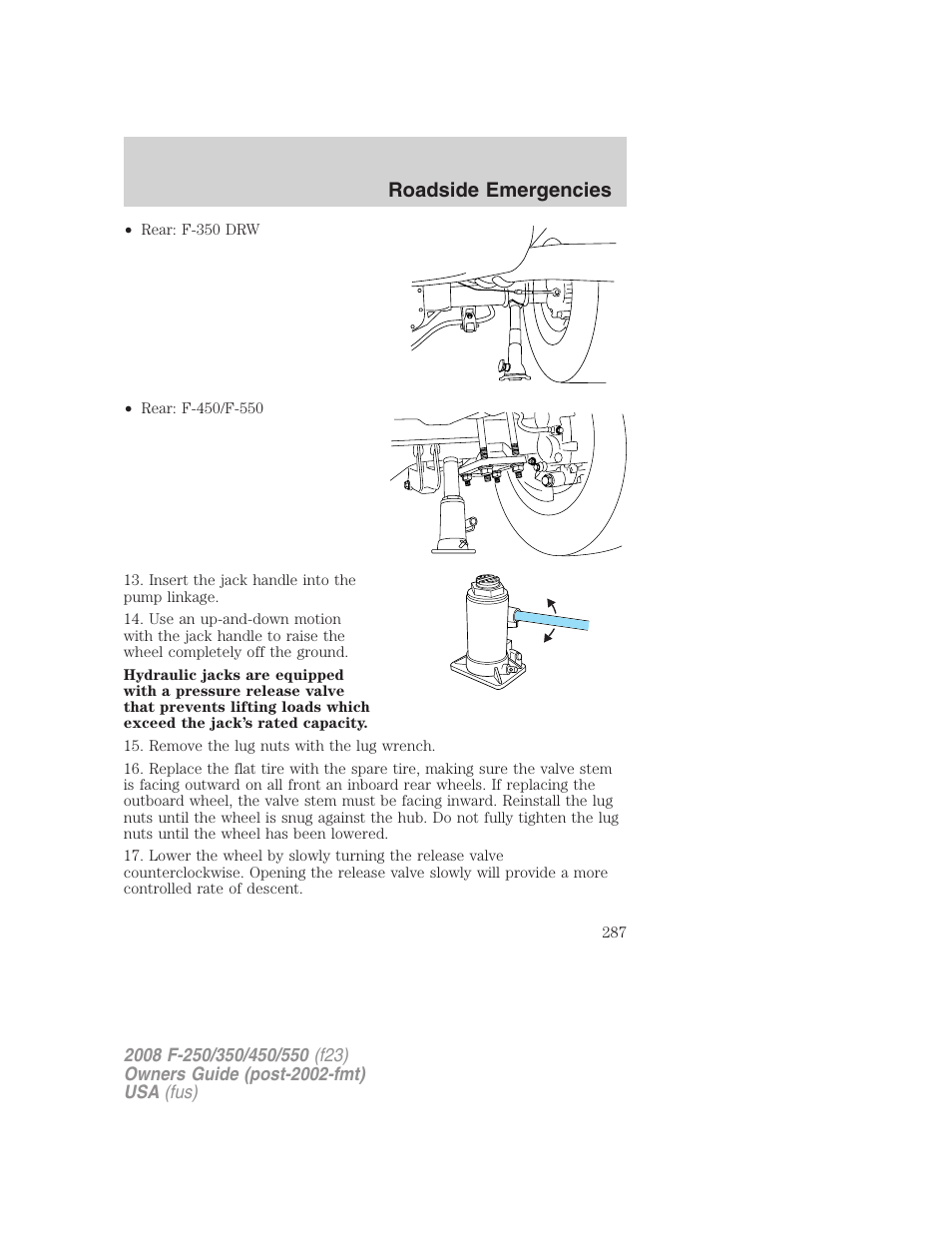 Roadside emergencies | FORD 2008 F-550 v.2 User Manual | Page 287 / 368