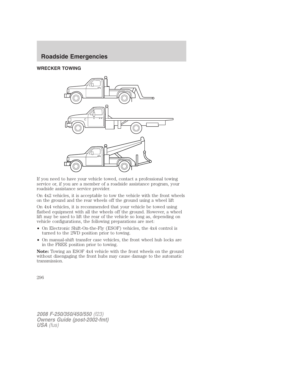 Wrecker towing, Roadside emergencies | FORD 2008 F-550 v.2 User Manual | Page 296 / 368