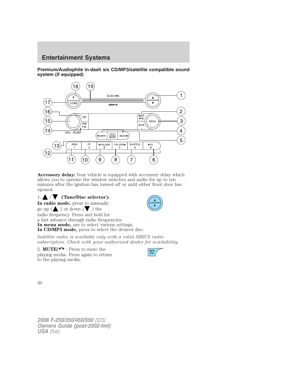 Am/fm stereo with in-dash six cd, Entertainment systems | FORD 2008 F-550 v.2 User Manual | Page 30 / 368